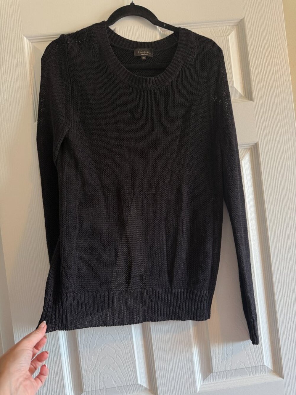 Babaton Aritzia Black Linen & Silk Open Knit Sweater – Size Large - Picture 2 of 9